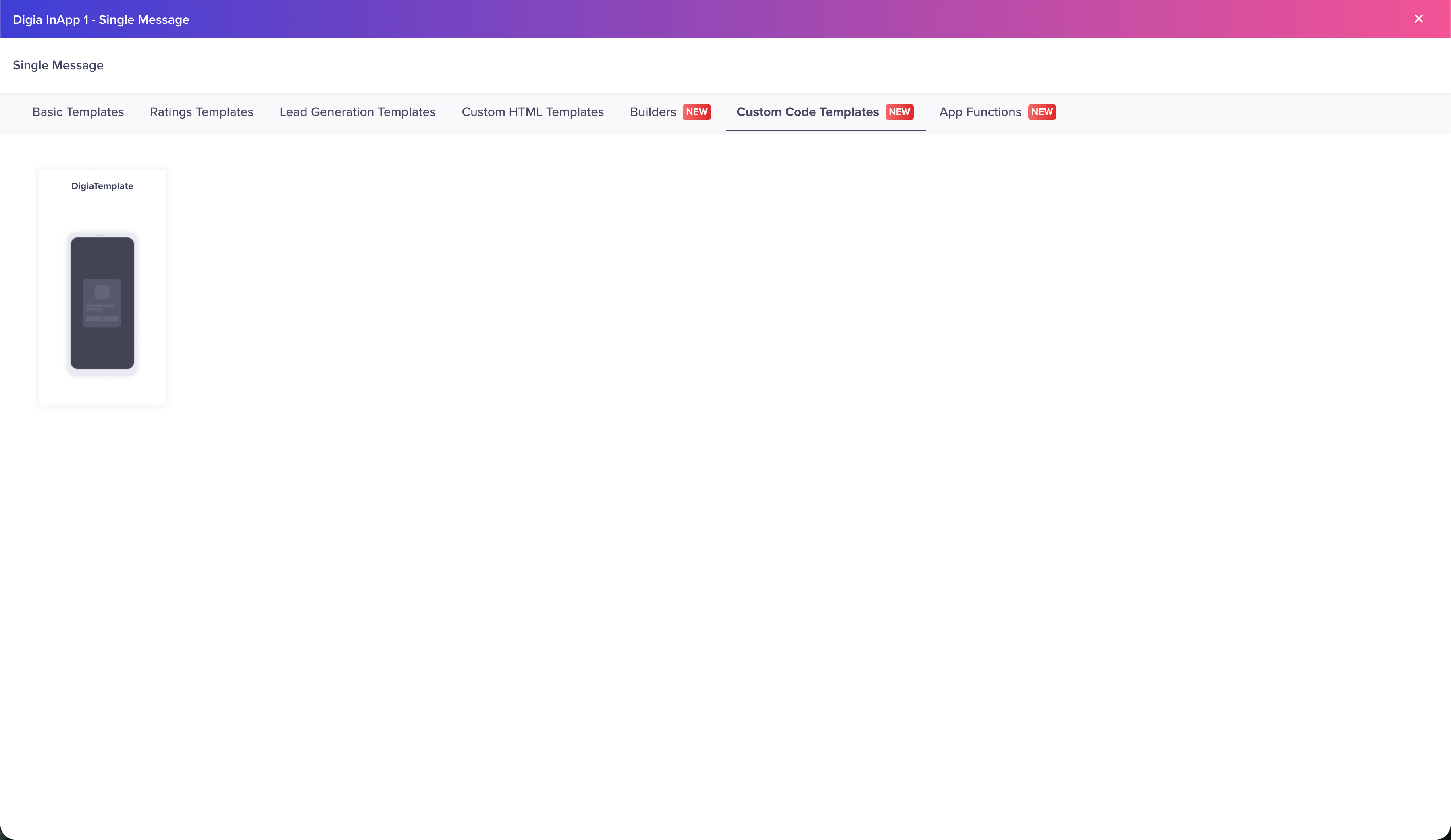 DigiaTemplate in the CleverTap dashboard