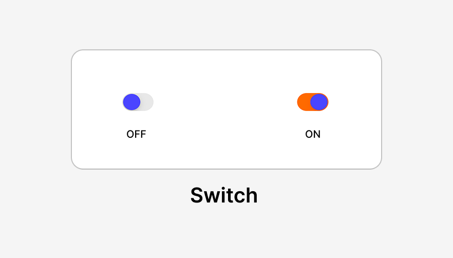 A hero image showing a switch widget in on and off states with customizable styling.