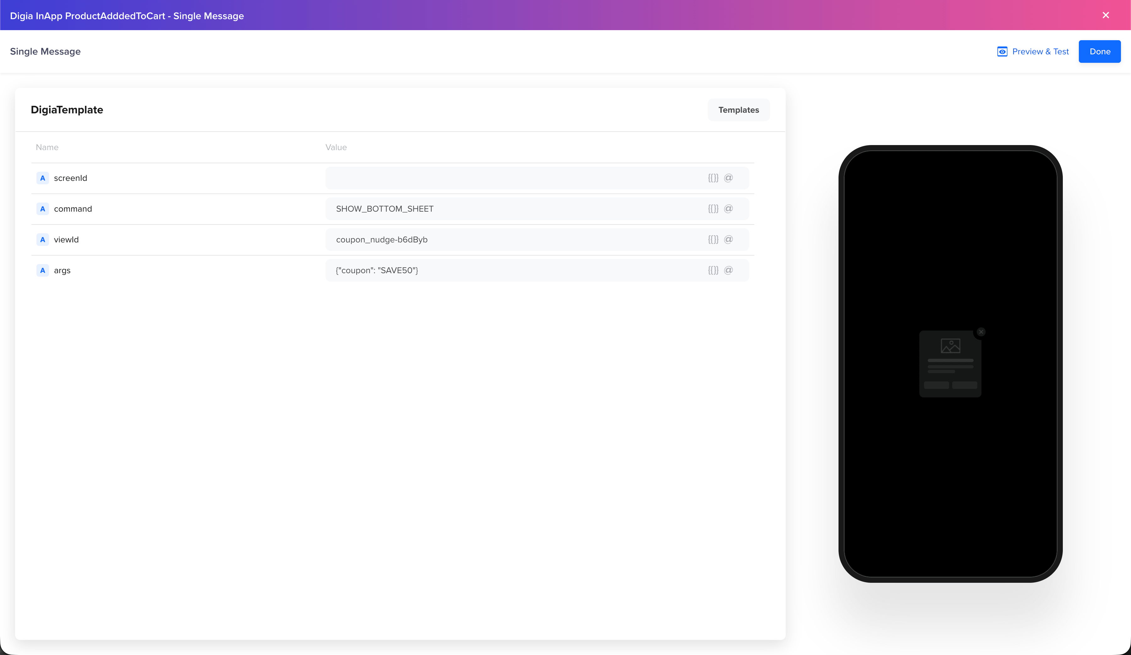 SHOW_BOTTOM_SHEET campaign configured in CleverTap